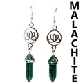 Orecchini in stile cinese con loto e colonna esagonale di malachite verde naturale - Malachite