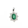 Elegant natural malachite stone pendant necklace with intricate silver filigree hollow border - Malachite