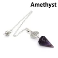 Pendentif pendule en améthyste violette naturelle hexagonale avec chaîne en argentée - Améthyste