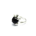 Eleganter verstellbarer silberner Schildkrötenring mit natürlichem schwarzem Obsidian - Obsidian