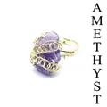 Handmade wire wrapped ring with raw purple amethyst crystal, adjustable size. - Hand-wrapped Adjustable Ring / Amethyst