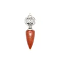 Natural red stone cone pendant with intricately carved hollow silver-tone sphere charm - Cone Hollow Ball Style / Red Stone (Silver)