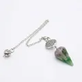 Collier pendule en cristal de fluorite naturelle avec chaîne argentée et fleur de vie - Fluorite