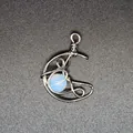 Exquisite natural opalite stone crescent moon wire-wrapped pendant SKU jewelry piece - Moon / Opal (Silver)