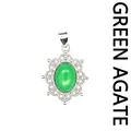 Vintage silver hollow filigree pendant featuring a central oval green agate stone inlay - Green Agate
