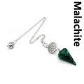 Collier pendentif pendule de radiesthésie en malachite verte naturelle avec chaîne - Malachite