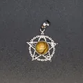 Heren pentagram hanger ketting met natuurlijke jaspis steen en maçonnieke symbolen - Jaspis