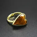 Vintage heart-shaped Tiger's Eye ring with adjustable gold-toned band for women. - Tiger's Eye