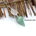 Pendentif pendule en pierre d'aventurine verte naturelle à facettes avec chaîne - Jade aventurine