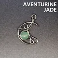 Handmade wire wrapped moon pendant with natural green aventurine stone for necklace - Aventurine Moon / Silver