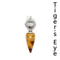 Exquisite tiger's eye stone cone pendant with silver hollowed metal sphere design for necklace - Cone Hollow Ball Style / Tiger Eye (Silver)