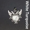 Natural heart-shaped howlite stone pendant with intricate silver crown and wings - Howlite