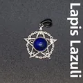 Vintage zilveren pentagram hanger met een natuurlijke ronde blauwe lapis lazuli steen - Lapis lazuli