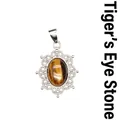 Vintage style silver hollow flower framed Tiger's Eye stone pendant variant necklace - Tiger's Eye