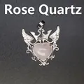 Silver heart pendant with crown and wings design featuring rose quartz gemstone SKU - Rose Quartz