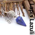 Pendentif pendule en cristal de lapis-lazuli avec motif fleur de vie en argent massif - Lapis-lazuli