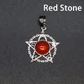 Occult pentagram hanger met een ronde rode natuursteen inleg voor stoere mannen - Rode Jaspis