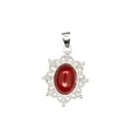 Elegant vintage style hollow silver pendant with oval natural red agate gemstone - Red Agate