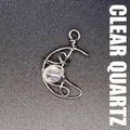 Elegant handmade wire wrapped crescent moon pendant with natural clear quartz stone inlay - Clear Quartz Moon / Silver