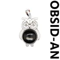 Zierlicher Eulen-Anhänger mit rundem schwarzem Obsidian in silberfarbener Fassung - Obsidian