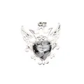 Colgante de corazón de obsidiana nevada con corona y alas plateadas - Obsidiana copo de nieve