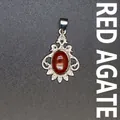 Vintage style silver-toned pendant with an oval red agate stone and clear crystals - Red Agate