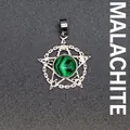 Occulte stijl heren pentagram hanger ketting met natuurlijke groene malachiet steen - Malachiet