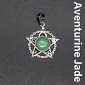 Occult zilveren pentagram hanger met inleg van natuurlijke groene aventurijn edelsteen - Aventurijn jade