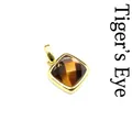 Elegant faceted natural Tiger's Eye gemstone pendant with polished gold-plated bezel - Tiger's Eye (Square) / Gold