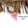 Collier pendule en cristal rouge pastèque avec breloque argentée fleur de vie - Rouge pastèque