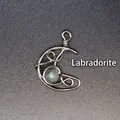 Handmade silver wire-wrapped crescent moon pendant with natural labradorite gemstone - Labradorite Moon / Silver