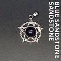 Occult pentagram hanger met blauwe zandsteen en diverse vrijmetselaars symbolen - Blauwe Zandsteen