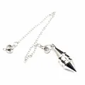 Pendolo per radiestesia conico in metallo argentato con catena e perla cava - Style 4 (Grooved Cone) / Argento