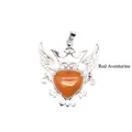 Colgante de corazón de aventurina roja natural con corona y alas de plata - Aventurina Roja