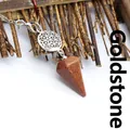 Collier pendule conique en pierre de soleil avec breloque fleur de vie en argent - Pierre de Sable d'Or