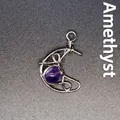 Handmade silver wire wrapped natural amethyst moon pendant for women's necklace - Amethyst Moon / Silver