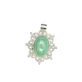 Natural green aventurine stone pendant charm with elegant silver openwork filigree border - Aventurine Jade