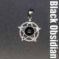 Zilveren pentagram hanger met natuurlijke zwarte obsidiaan steen inleg voor heren - Obsidiaan