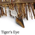 Pendentif pendule en pierre œil de tigre naturelle avec décor fleur de vie sacré - Œil de tigre