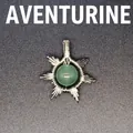 Handcrafted silver-tone wire-wrapped sun pendant featuring a round green aventurine stone - Sun / Aventurine (Silver)