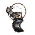 Detailed macro view of vintage bronze moon pendant featuring natural quartz crystals - Black Moon Style (Style 6)