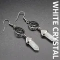 Eleganti orecchini in cristallo bianco naturale con pendente a colonna ed il loto - Cristallo di rocca