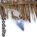 Pendentif en cristal de sodalite naturelle avec breloque fleur de vie en argent - Sodalite bleue