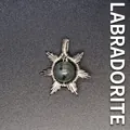 Handmade wire wrapped sun pendant with natural gray labradorite stone necklace - Sun / Labradorite (Silver)