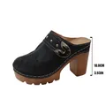 Black hollow-out platform mule with 10cm block heel and gold buckle - 36 / Black