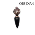 Pendente in pietra di ossidiana nera naturale con una sfera di metallo bronzo traforata - Stile Cono Sfera Traforata / Ossidiana (Bronzo Antico)