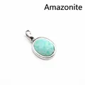 Exquisite natural oval Amazonite pendant with polished silver-tone bezel setting - Amazonite (Oval) / Silver