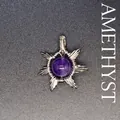 Handcrafted amethyst sun pendant with silver wire wrap detailing - Sun / Amethyst (Silver)