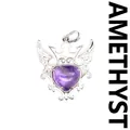 Colgante de corazón de amatista natural con corona de plata y diseño de alas fino - Amatista