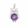 Piccolo ciondolo a forma di gufo con ametista viola rotonda su montatura argento - Ametista